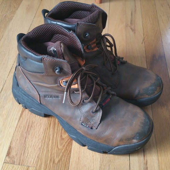 Wolverine Mens Leather Work Boots Waterproof Brown Size 11